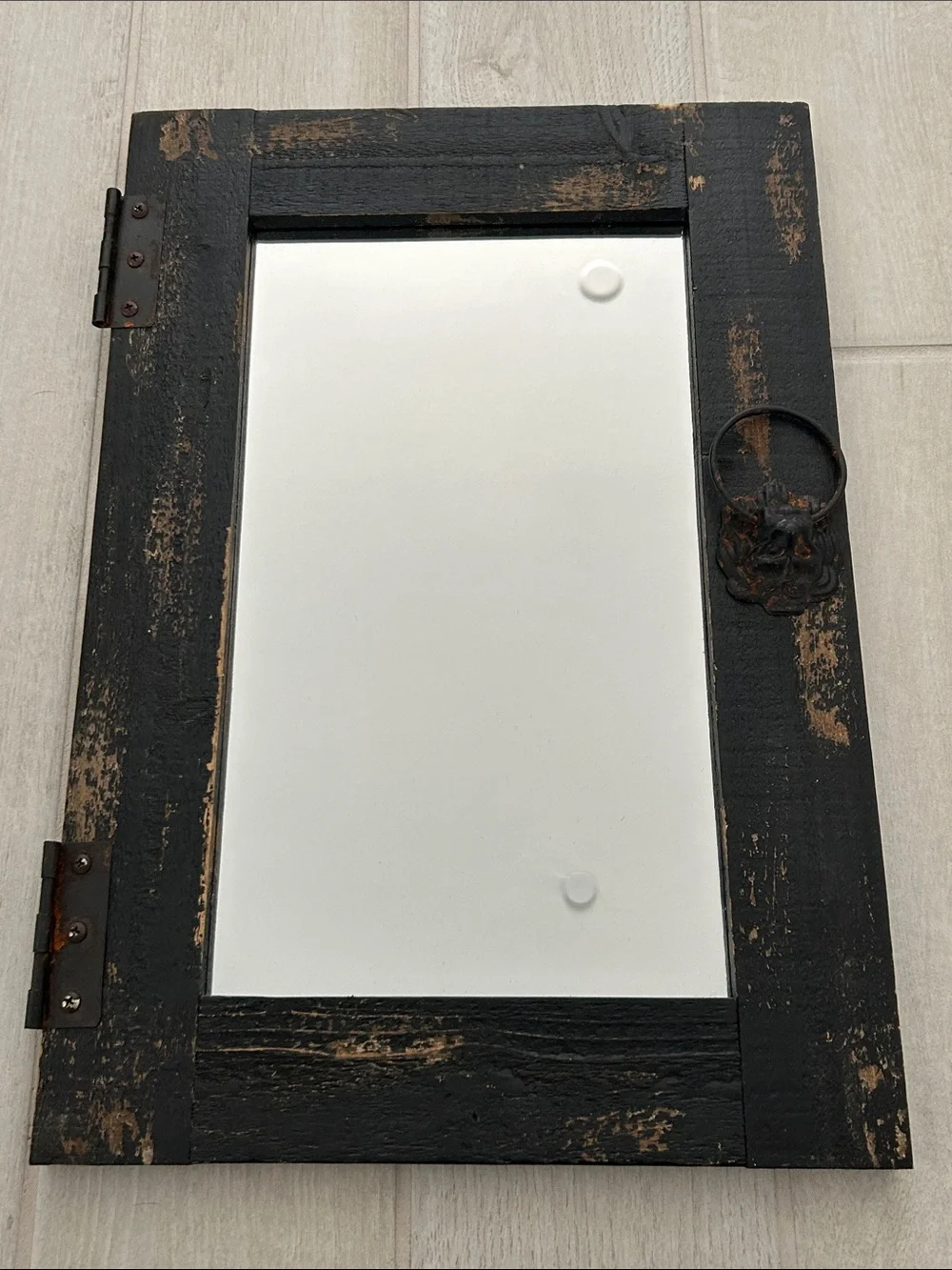 Black Industrial - Rustic 14” x 20” Wood Hanging Mirror